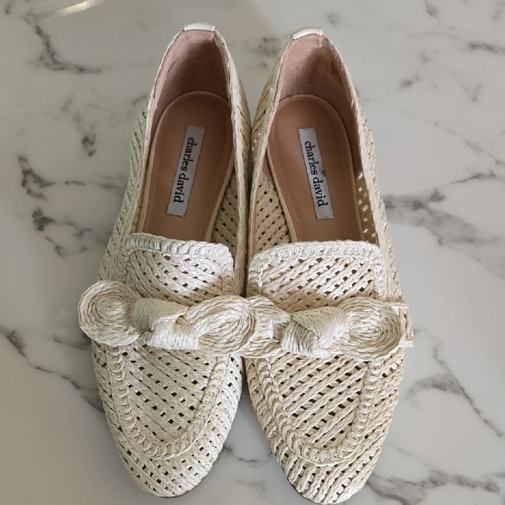 Charles David Cream Crochet Raffia Loafers Finite Slip-On Flats Women’s Size 9.5 - Picture 5 of 7